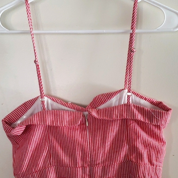 White House Red & White Striped Pin-up Peek-a-boo Style Open Front Sundress SZ S - Picture 6 of 11
